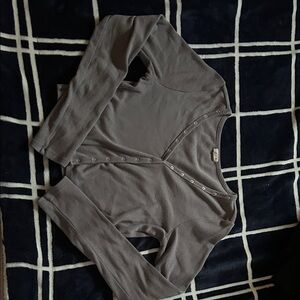 Garage Gray Cropped Button-Front Top